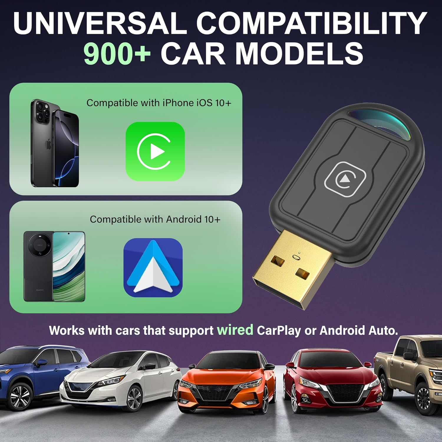 2-In-1 Mini Wireless Carplay Adapter for Apple Carplay & Android Auto,Upgrade Wired to Wireless, Fast Auto-Connect, Plug & Play (Ios 10+, Android 10+, 2016+ Cars) 1Pcs image number 1