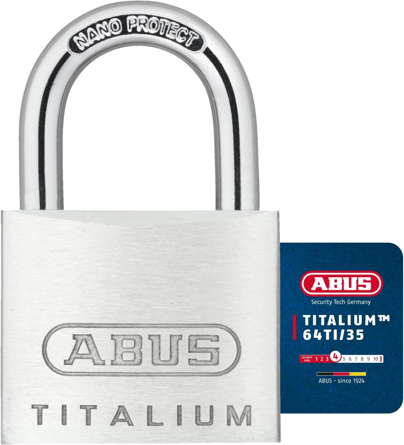 ABUS Titalium 64TI/40HB63 Gl.-6411 Padlock - Keyed Alike and with High Shackle - Basement Lock with Special Aluminium Lock Body - ABUS Security Level 5