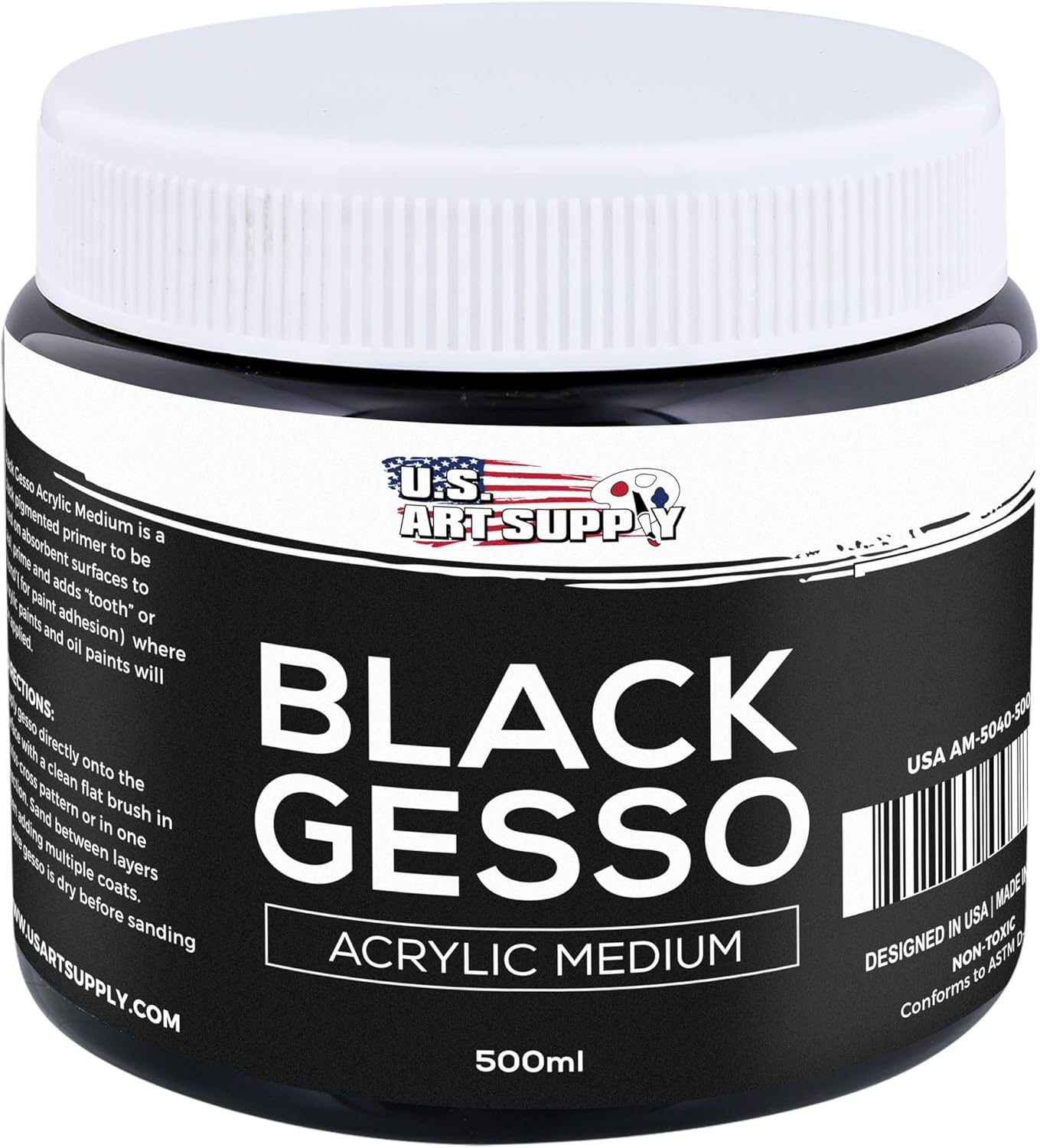 U.S. Art Supply Black Gesso Primer - 16.9Oz (500Ml) for Oil & Acrylic Paint - Superior Coverage, Canvas Prep, Mixable White Gesso Paint Artists