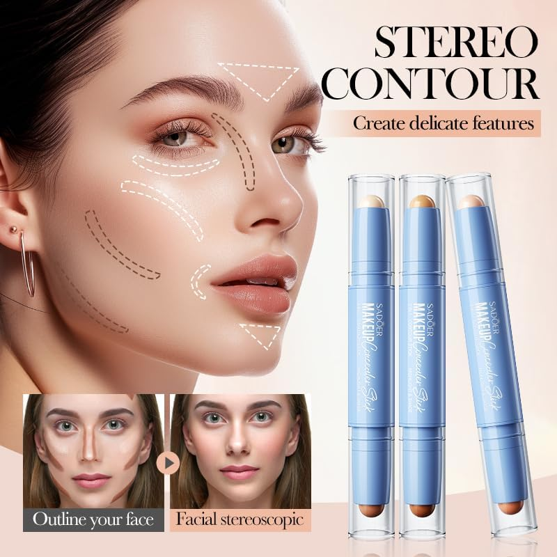 Dual-Ended Contour Stick, 2-In-1 Highlighting and Shadow Makeup, Set of Three Colors image number 3