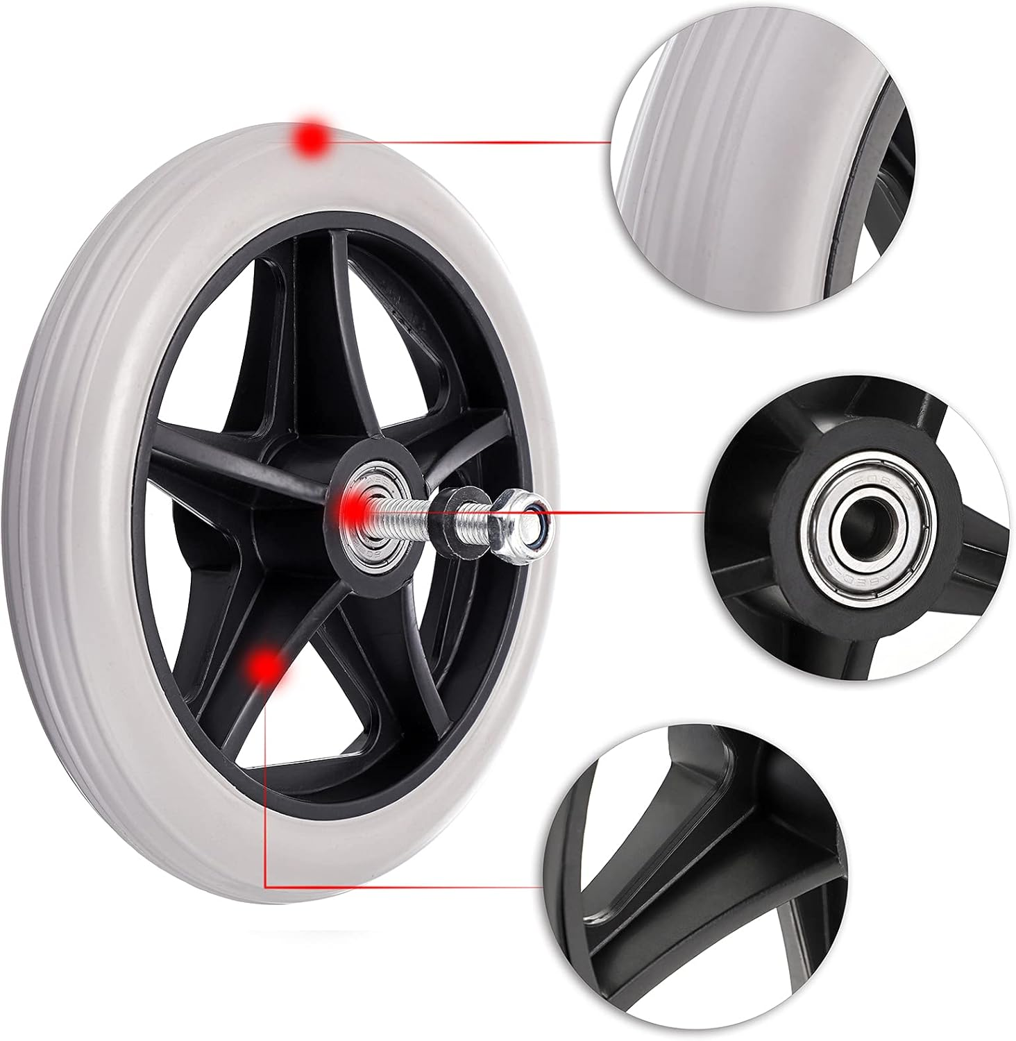 Ownmy 2PCS of 6 Inch Rubber Wheel Replacement Wheelchair Front Wheels Rollator Walker Anti-Slip Replacement Casters Rollers Wheels Universal Wheelchair Replacement Wheel Accessories, Grey image number 5