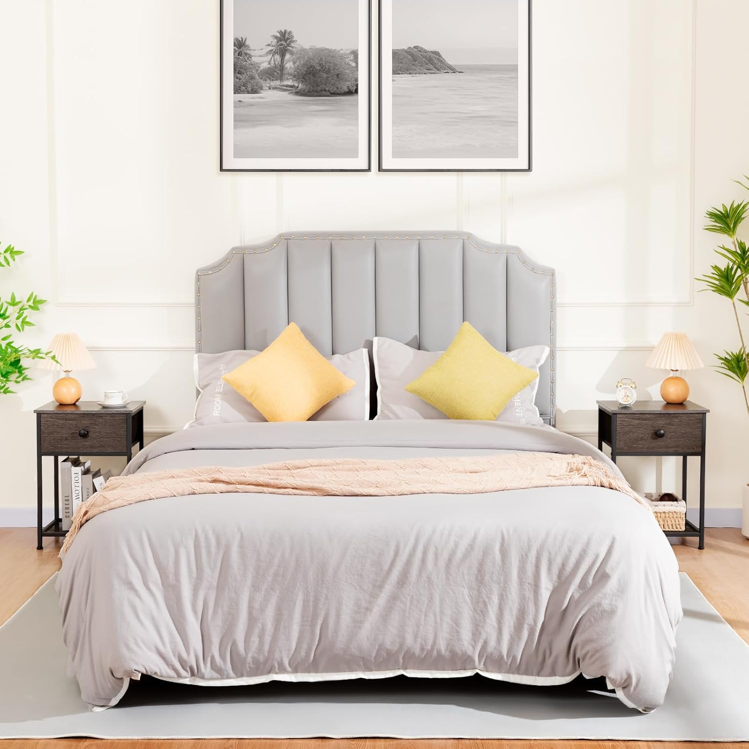 AMHANCIBLE Night Stand Set 2, Nightstand with Fabric Drawer, Industrial End Tables Living Room with Storage Shelf, Slim Bedside Table for Bedroom, Small Spaces, Rusic Brown, HET03SDDG - Dark Grey image number 2