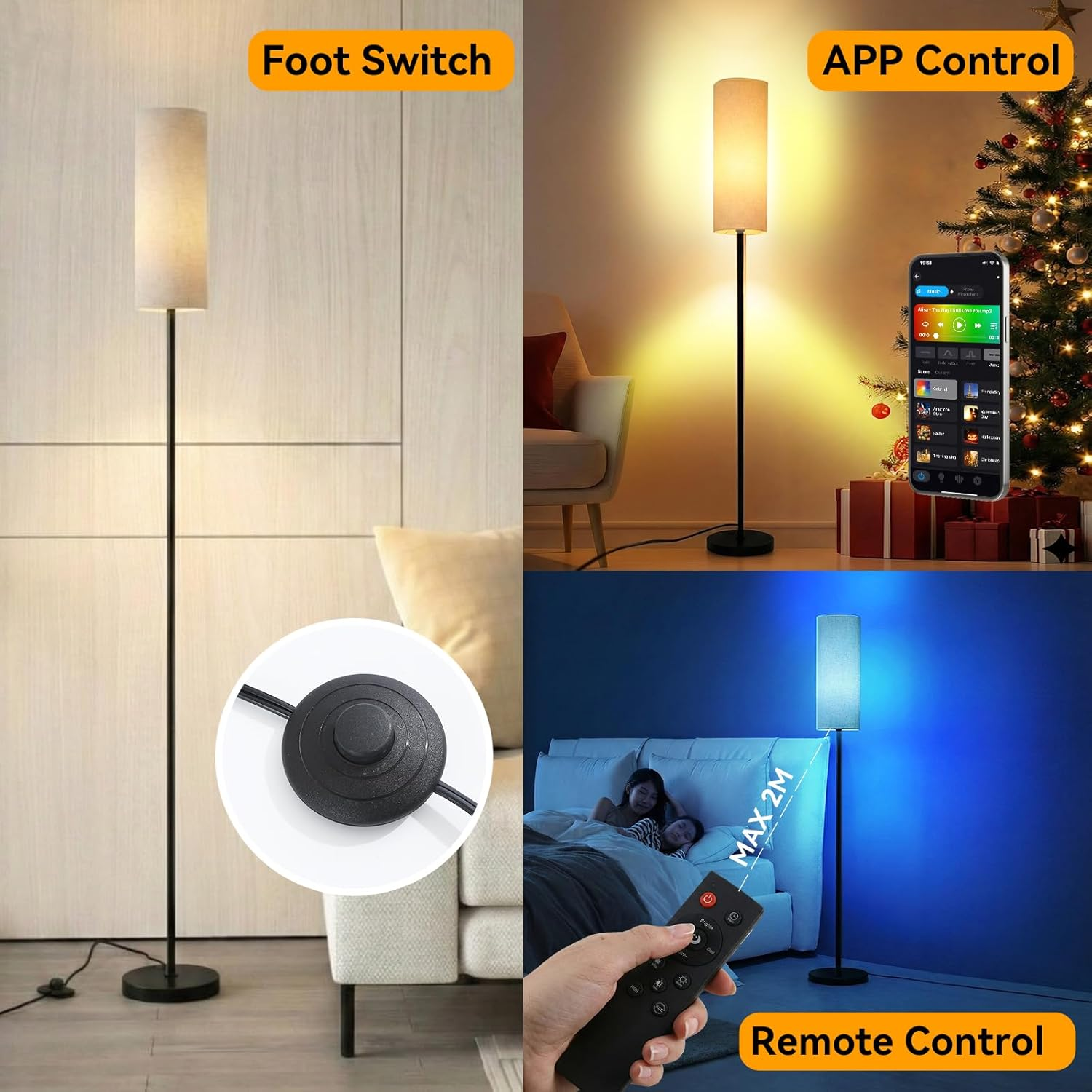 170Cm Smart LED Floor Lamp with APP Control & RGB Colors - Dimmable Standing Lamp for Living Room, Bedroom, Gaming - Remote, Timer, 9W Bulb Included image number 1
