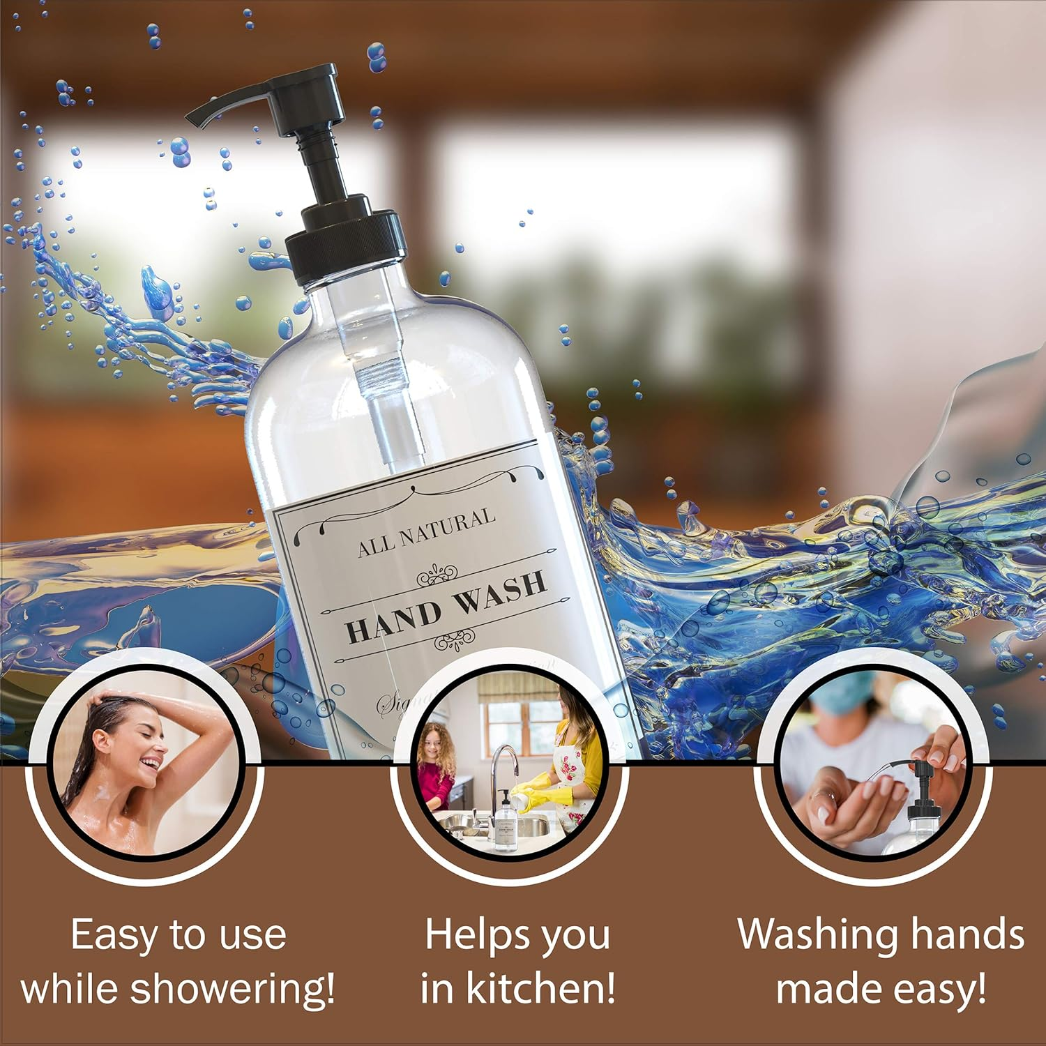 16 OZ Thick Clear Glass Soap Dispenser with Plastic Pump 2 Pack, Hand and Dish Soap Dispenser Set for Bathroom with 6 Waterproof Labels image number 6