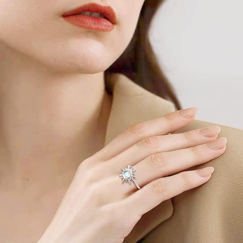 COLORFUL BLING Anxiety Fidget Spinner Ring Fidget Rings for Anxiety Relief Stress Open Adjustable Flower Moon Star Figet Spinning Ring Stackable Ring Fidget Jewelry Women Girls