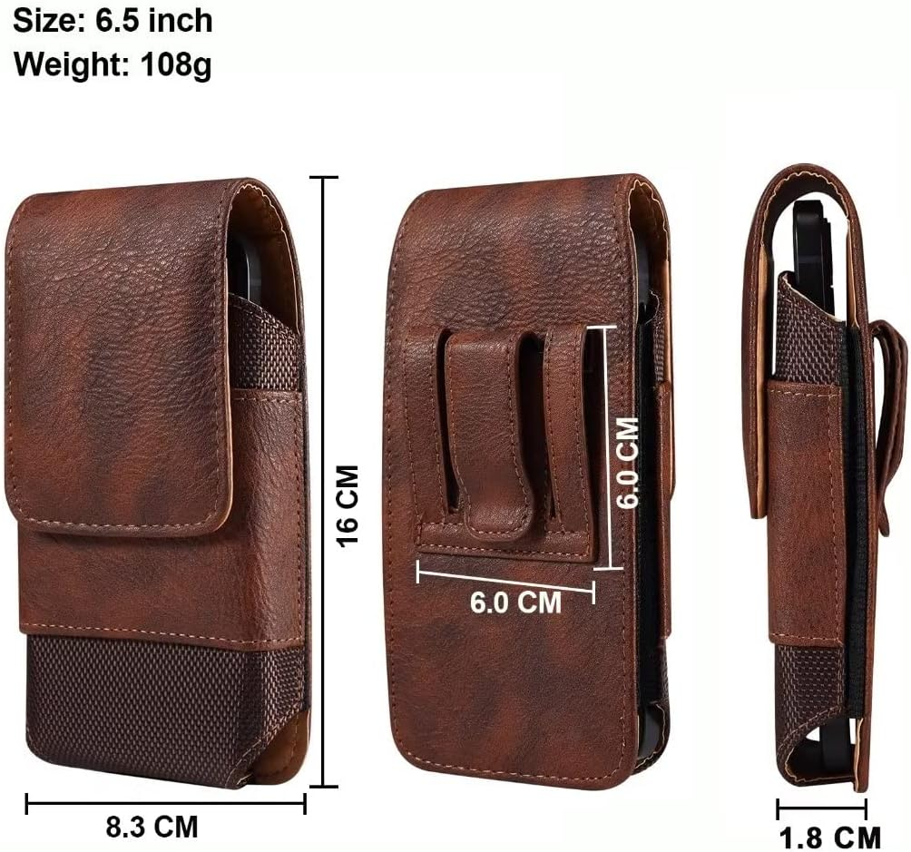 QBYVQQN Mobile Phone Belt Clip Holster Men'S Leather, 6.5 Inch Small Universal Leather Smartphone Holder with Belt Loop Carry Bag, Card Slot Purse Wallet