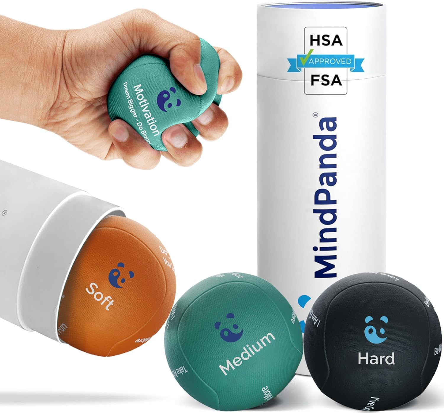 Mindpanda 3X Empowering Gel Stress Ball Bundle | Different Strengths & Sizes for Squeeze Hand Therapy - Scented for Extra Focus