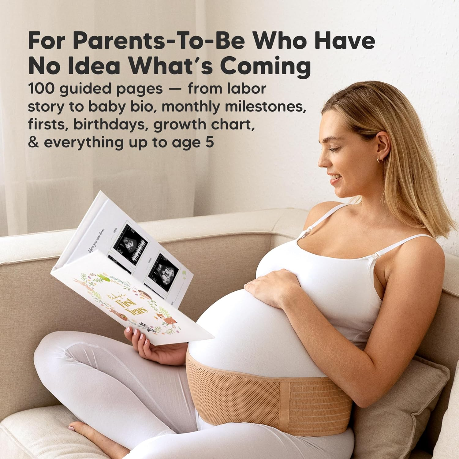 Keepsake Baby Memory Book, Girl, Boy - Beautiful First 5 Year Journal Book, 100 Pages Newborn Milestone Scrapbook, from Pregnancy to Age 5, First Time Mom Gifts for Baby Shower, Gender Neutral (Muse) image number 5