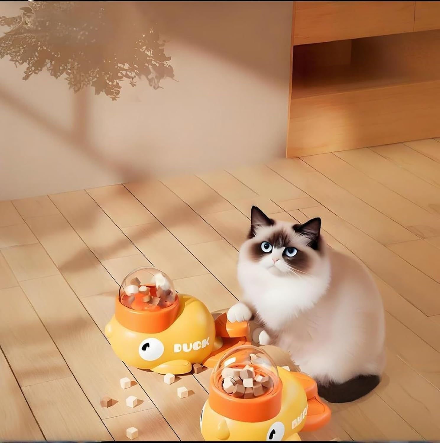 ZOUHUALU Duck-Shaped 2-In-1 Interactive Treat Dispenser &ndash; Automatic Slow Feeder Bowl & Puzzle Feeder for Dogs and Cats &ndash; Fun Food Dispenser and Enrichment Toy （Yellow） image number 1