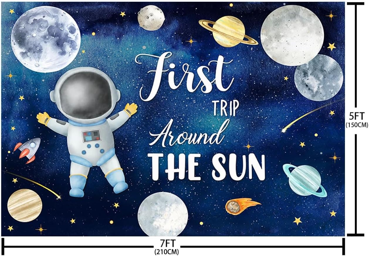 AIBIIN 7X5Ft First Trip around the Sun Birthday Backdrop Outer Space 1St Birthday Photography Background Galaxy Space Sun Planets Astronaut Birthday Party Decorations Banner Photo Booth Props image number 4