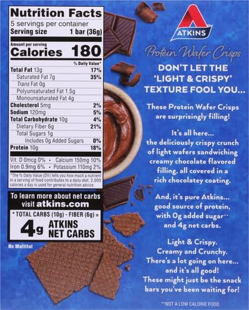 Atkins Protein Wafer Crisps, Chocolate Cr&egrave;me, Keto Friendly, 5 Count image number 2