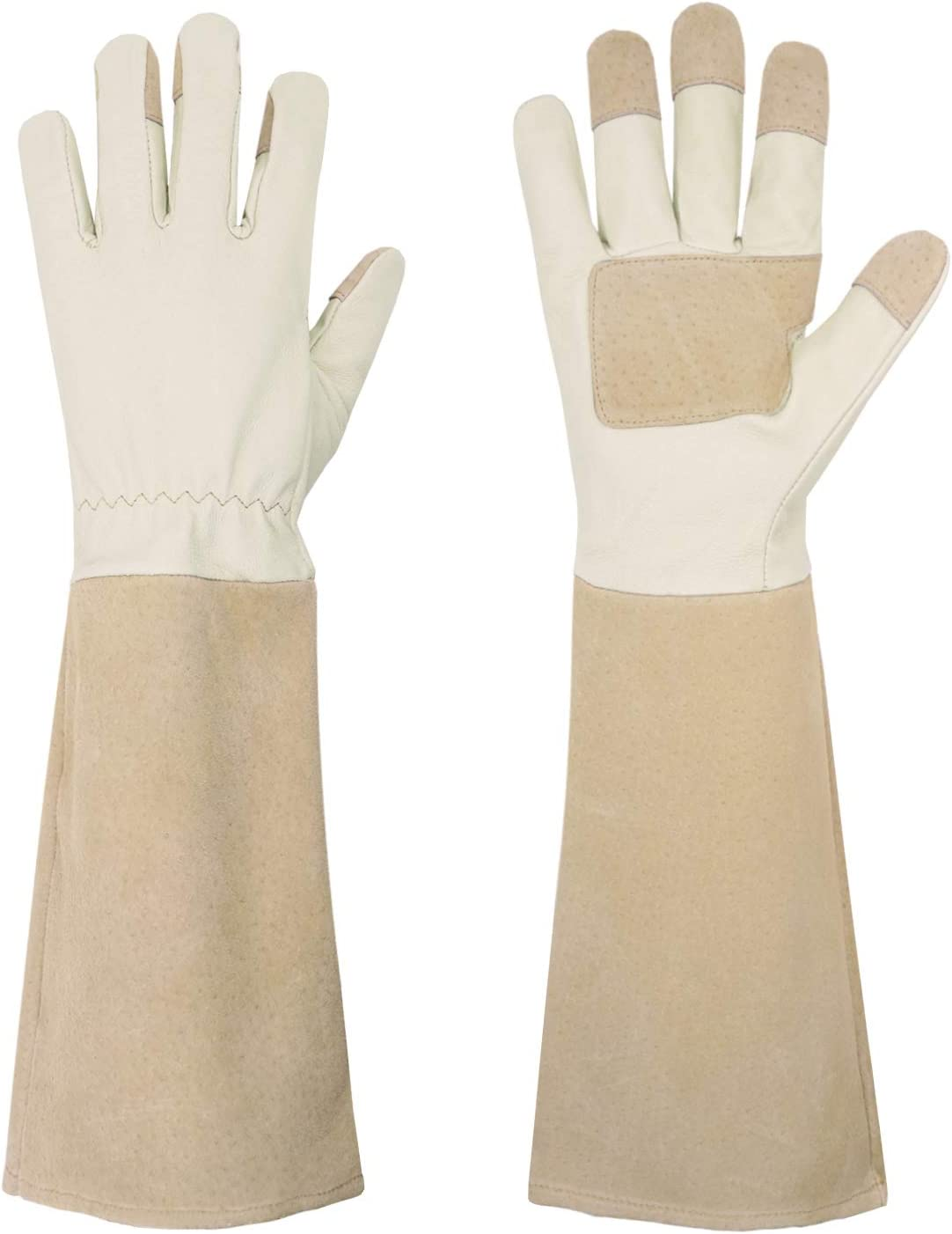 HANDLANDY Pruning Gloves Long for Men & Women, Pigskin Leather Rose Gardening Gloves- Breathable & Durability Gauntlet Glove Medium
