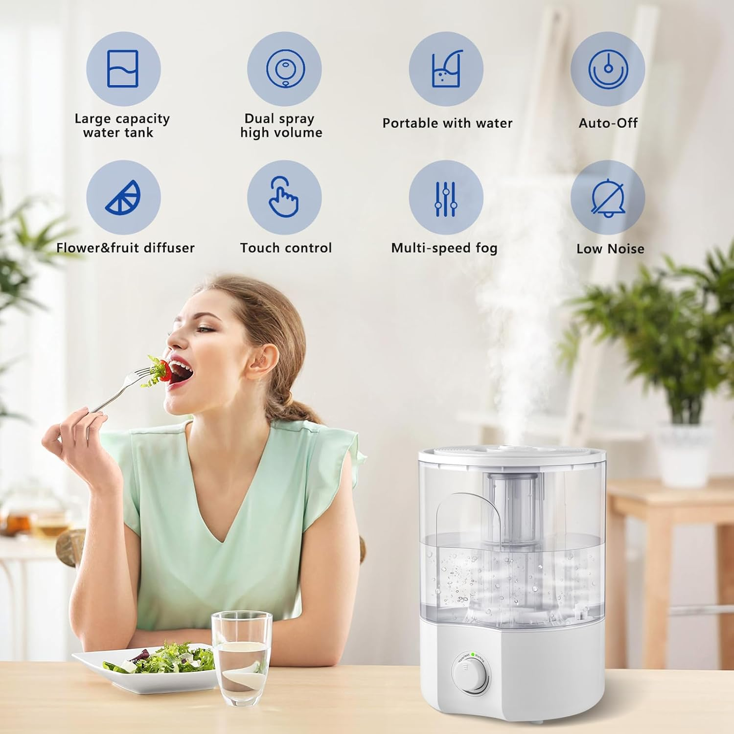 Air Humidifier for Whole House Room, 4L Ultrasonic Cool Mist Humidifier for Large Room, Adjustable 360&deg; Knob, Auto Shut-Off, Aroma Diffuser, Essential Oil Function, Lower Noise, Humidify for Any Room.