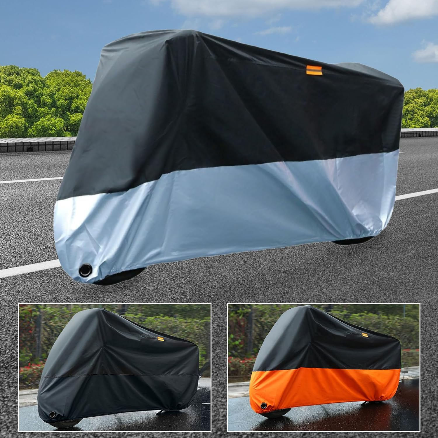 Motorcycle Cover - Waterproof & Sunproof, Durable Protection for Yamaha, Harley, Honda, Suzuki - Fits up to 63" (160 Cm), Black Silver, Size S image number 4