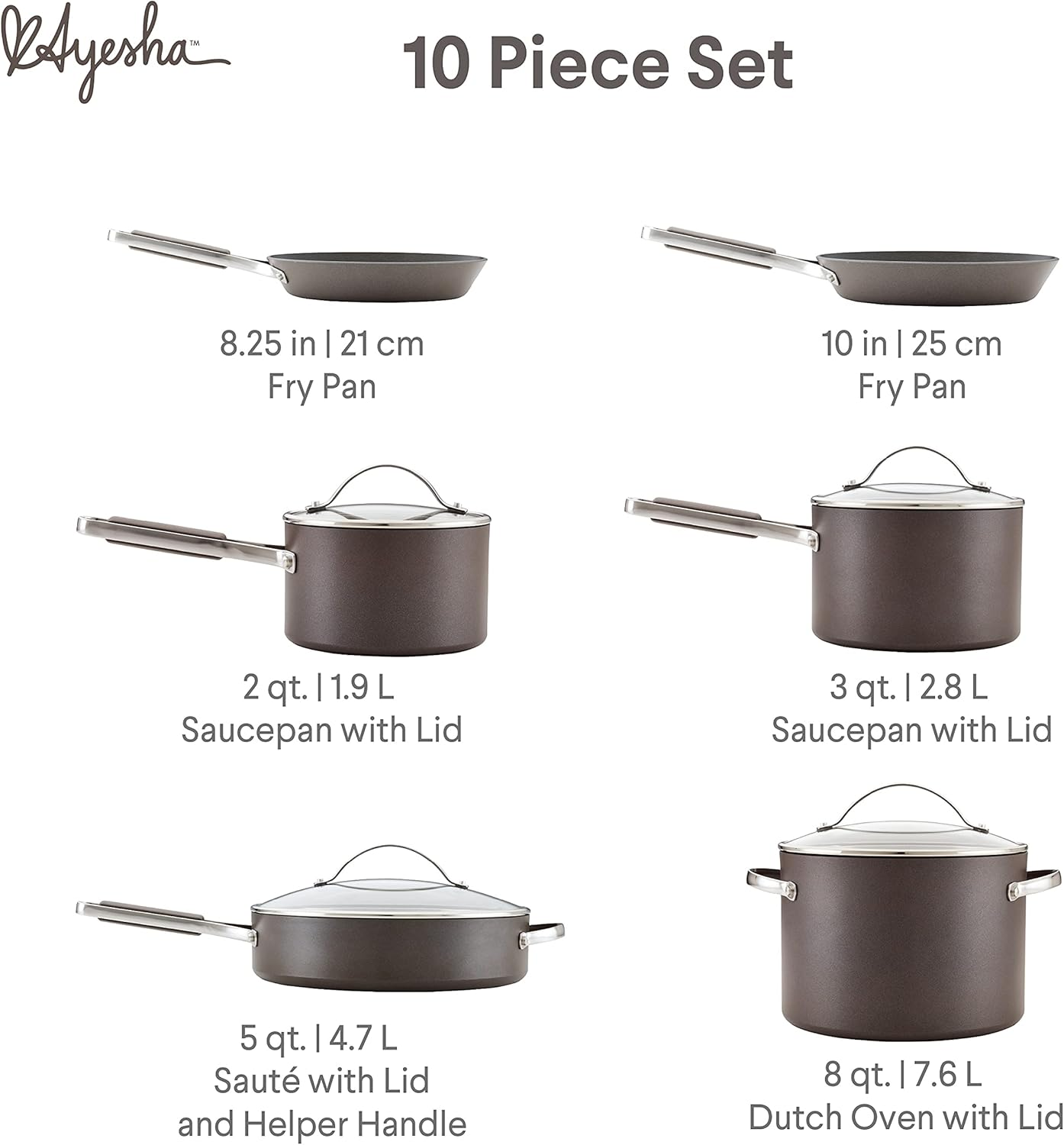 Ayesha Curry Kitchenware Professional Hard Anodized Nonstick Cookware Pots and Pans Set, 10 Piece, Charcoal image number 3