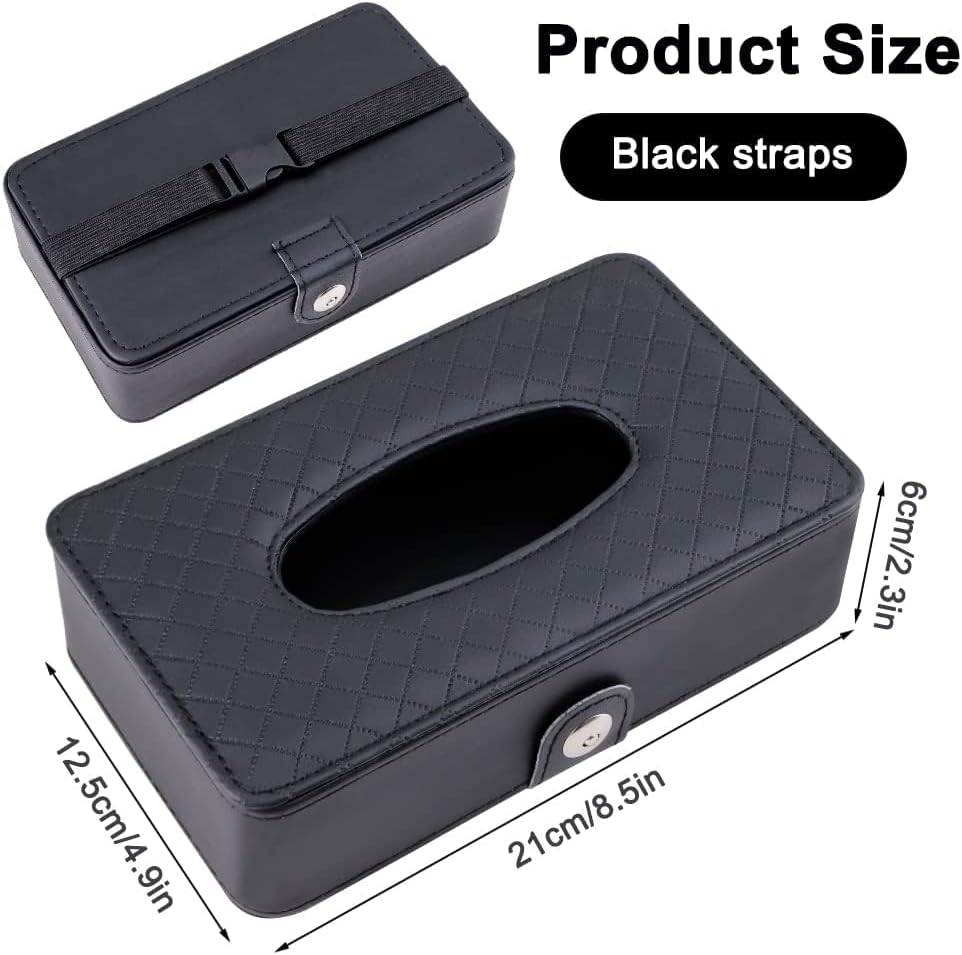 Classic Black PU Leather Car Tissue Holder, Rectangular Wipes Dispenser for Universal Auto, SUV, Model 3, Model Y