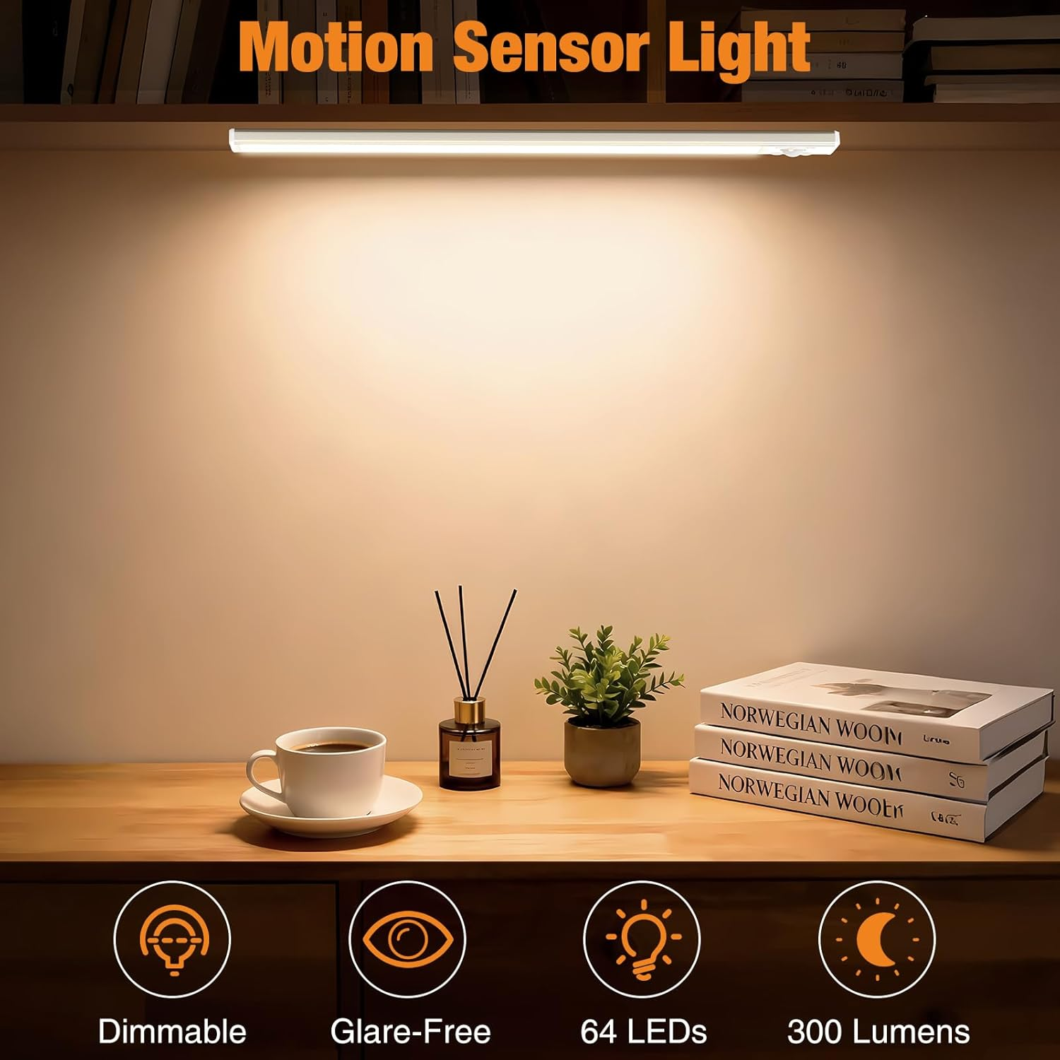 Slochi Cabinet Light with Motion Sensor, 3 Colours, 3000 K/4000 K/6500 K, Dimmable Under-Unit Light, Kitchen, Rechargeable Cabinet Lighting, 3 Modes Magnetic LED Light Strip for Cupboard, Shelves image number 3