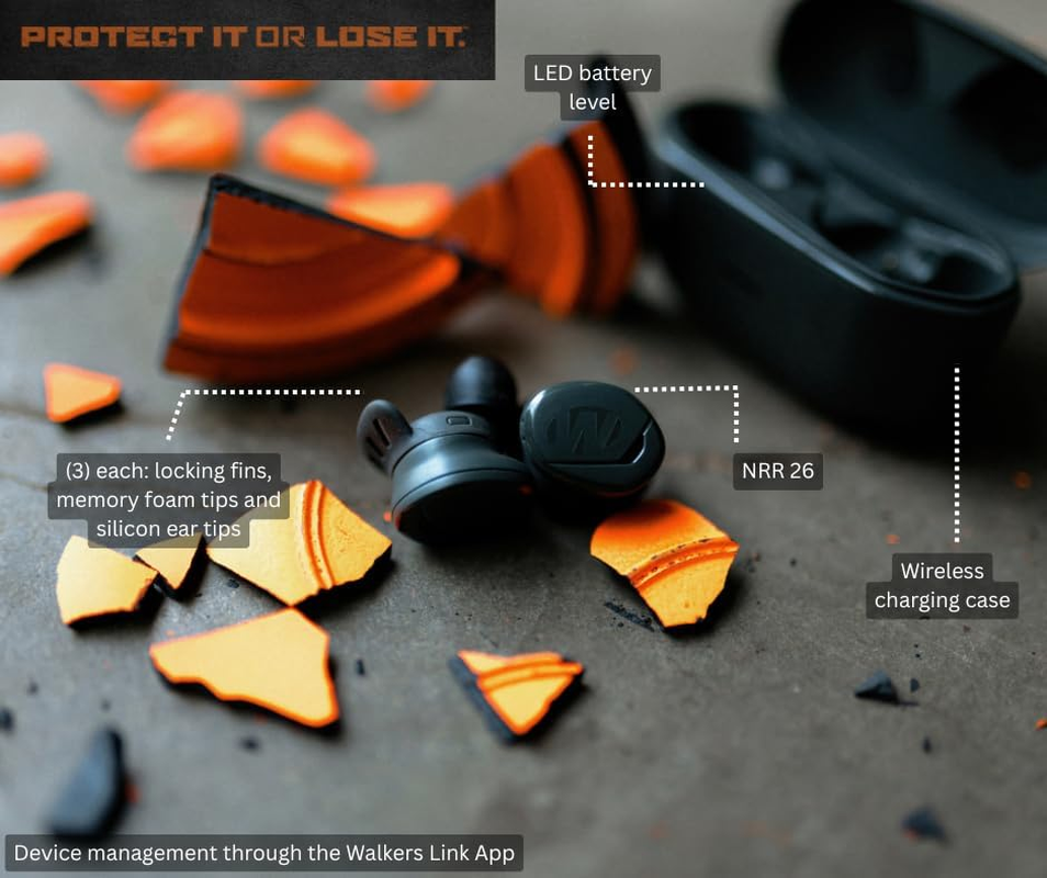 Walker'S Suppressor Earbuds &ndash; 25Db NRR Hearing Protection with HD Sound, 36-Hour Battery, Waterproof Design image number 3