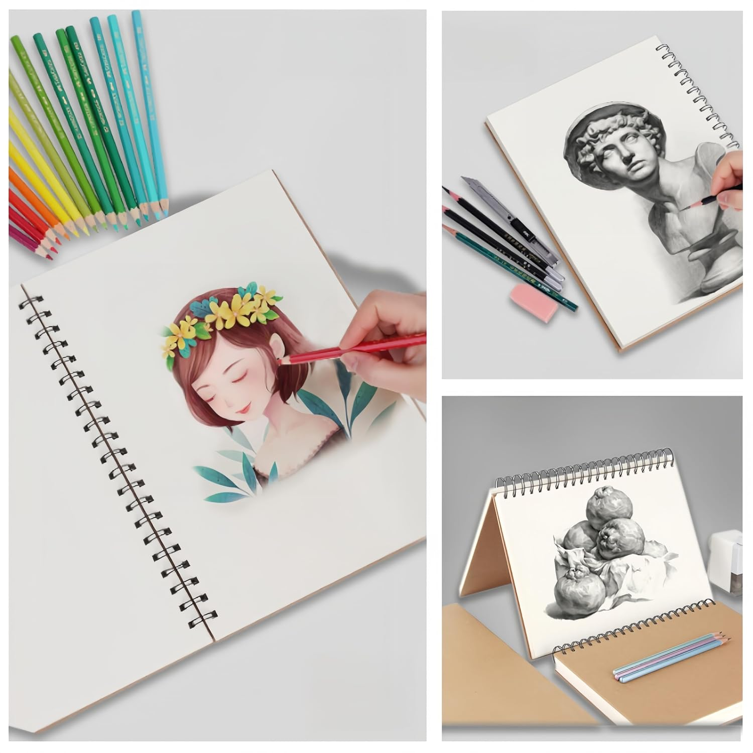 Small Spiral Notebook, 120 Lined Pages Spiral Journal Kraft Cover Notebooks & Writing Pads for School Home Office Aesthetic Sketch Drawing Note (Kraft Cover) 6 Packs Loopunk image number 3