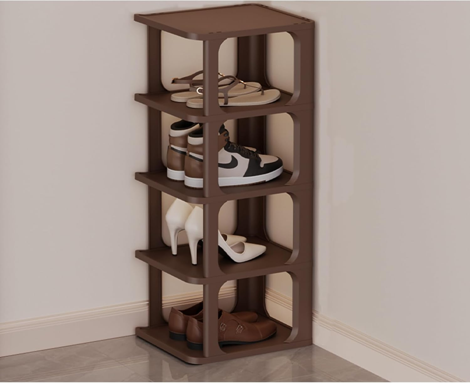 UKKQES 5 Tier Shoe Rack，Shoe Organizer Shoe Rack for Small Spaces Plastic Vertical Narrow Shoe Shelves Closet Black Shoe Holder, Stand for Entryway Shoe Storage Boots Organizer (Cream White-5)