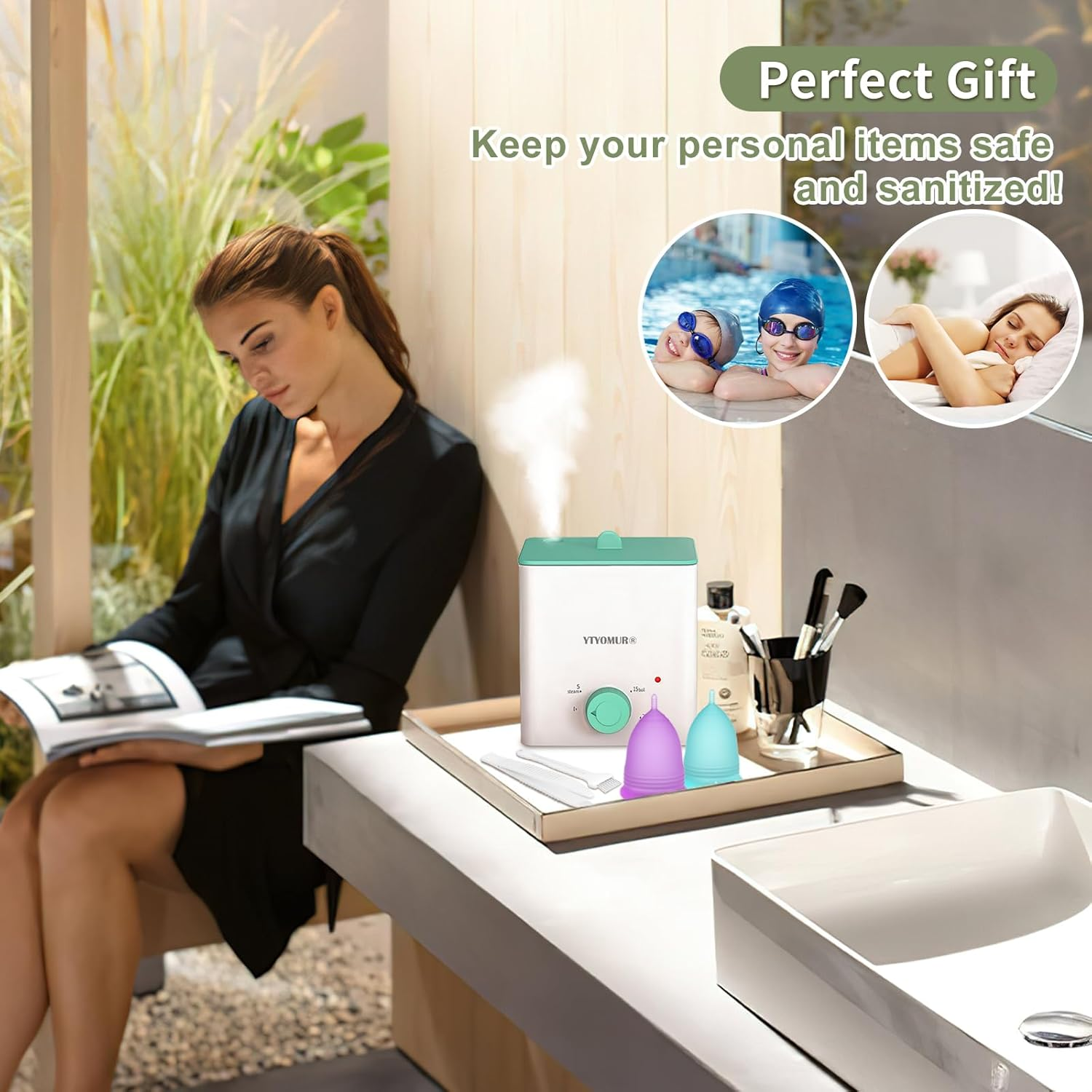 YTYOMUR Menstrual Cups with Sterilizer, 2 Reusable Period Cups for Women, Tampon and Pad Alternative, Feminine Cup with Cleaner Set image number 6