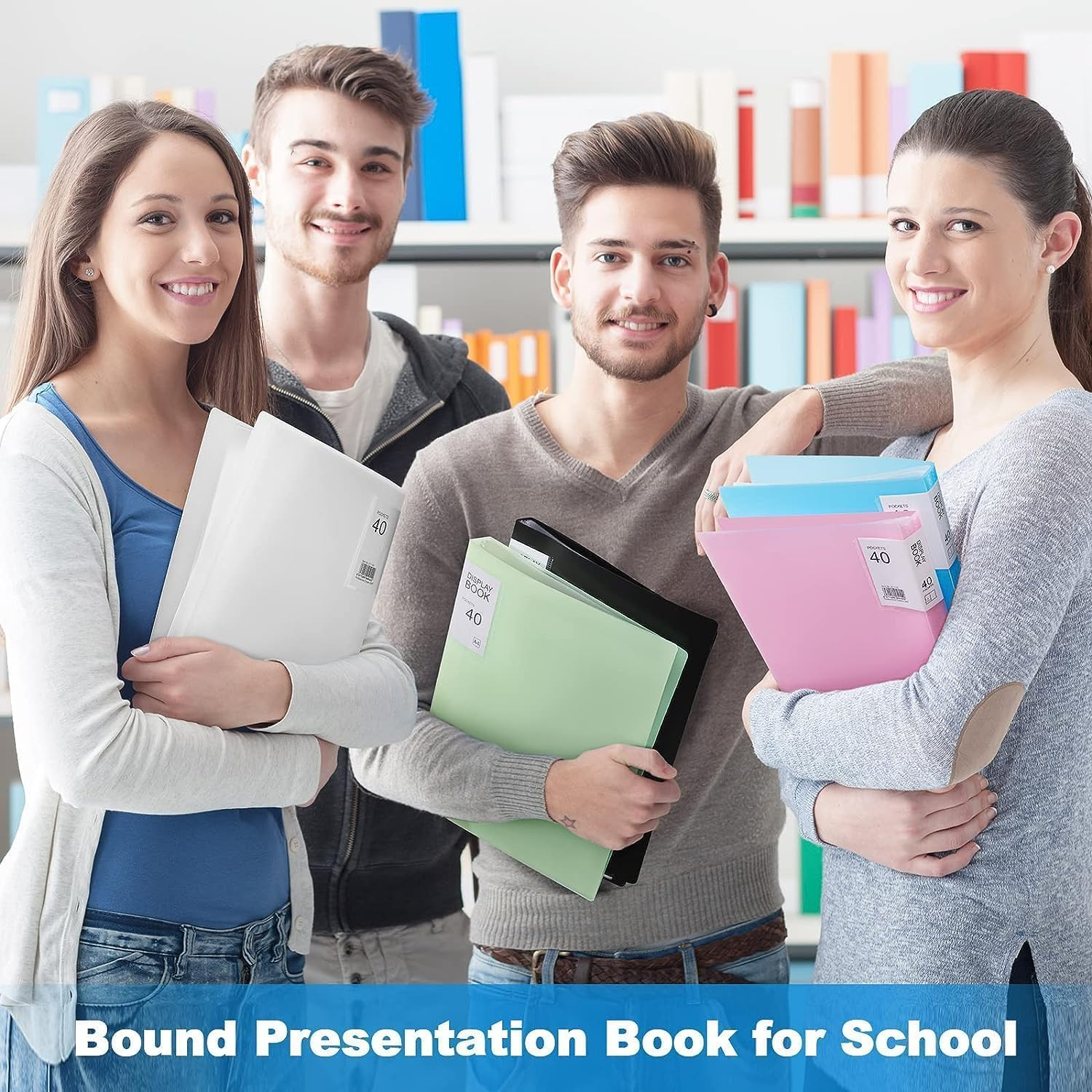 4 Pcs 40 Pockets Presentation Display Book Folder with Clear Sheet Protectors, 4 Colors A4 Waterproof Folder Binder Display 80 Pages Bound Sheet Protector for Document, Sheet Music, Photo, Certificate image number 5