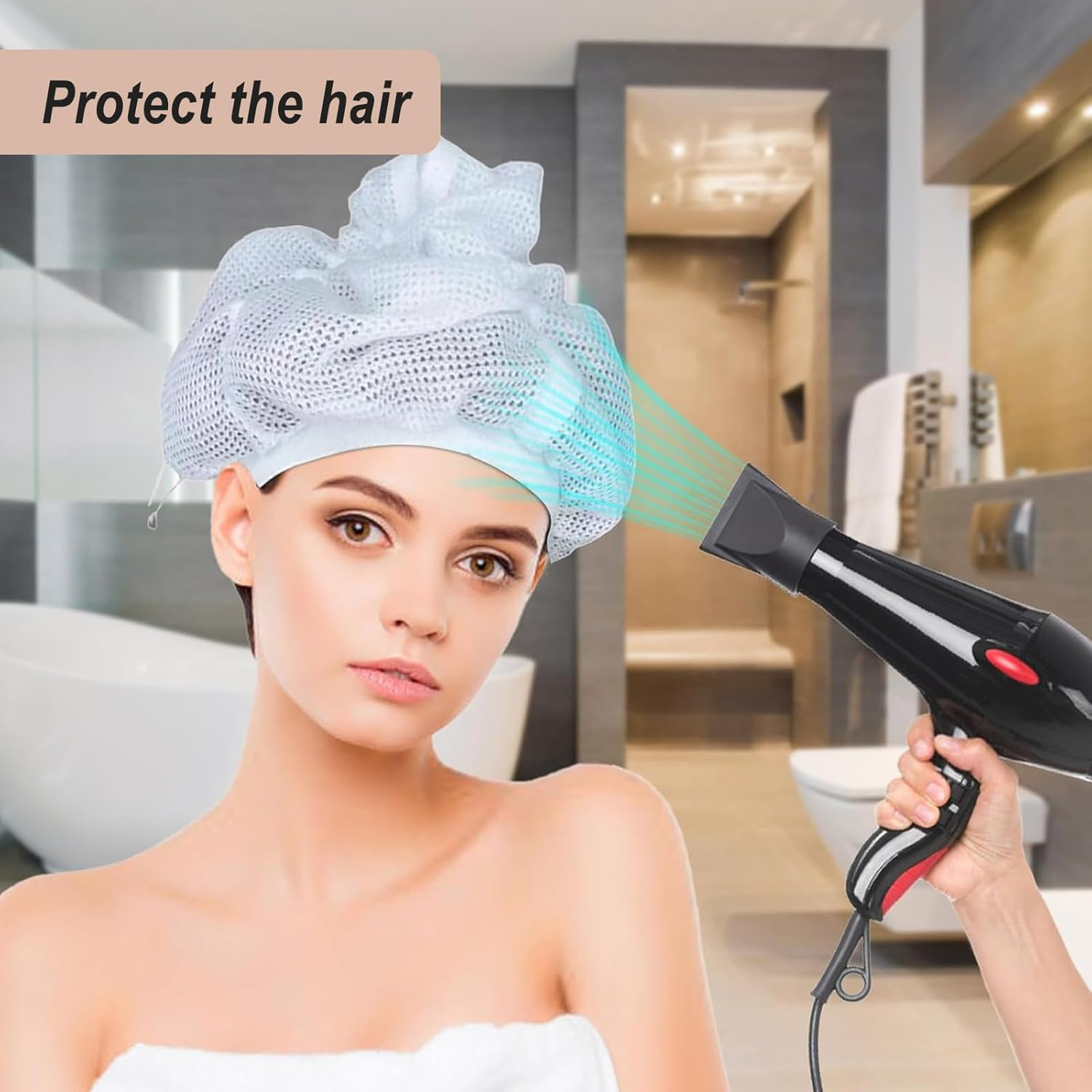 Liuweihui Plopping Net Cap (2 Pieces), Adjustable Hair Drying Cap for Curly Hair, 2024 Updated Plopping Mesh Cap with Cord for Drying Curly Hair(White) image number 6