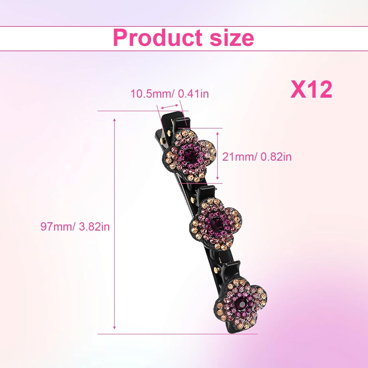 HSUYUN Pack of 12 Sparkling Double Layer Hair Clips, Women'S Stylish Hair Clips, Flower Hair Clips, Double Layer Structure Hair Clip, for Daily Classes, Work and Dance Performances image number 2