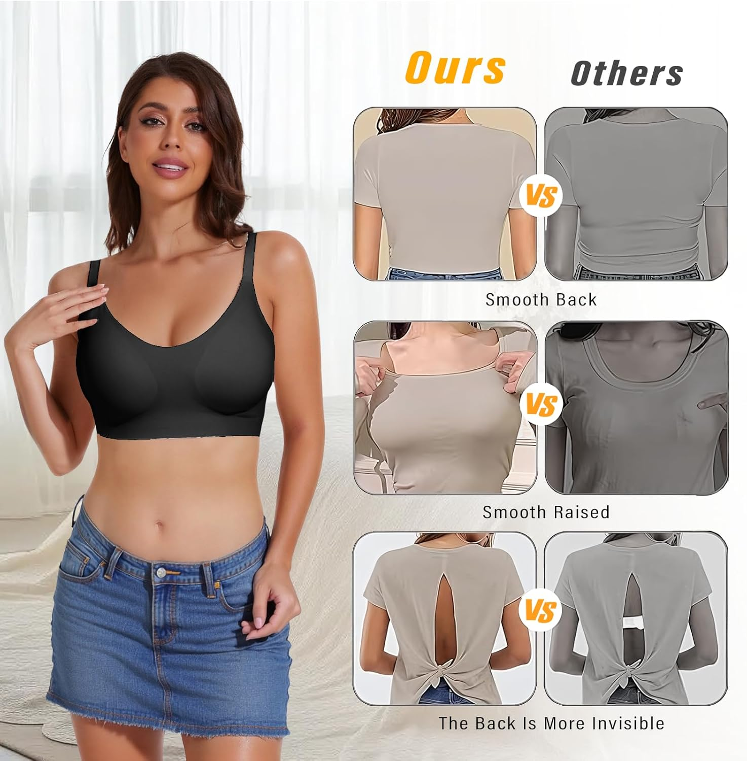 Women'S Low Back Bra, Backless Non-Wired Seamless Invisible Bra, Multiway Convertible Strap, Removeable Padding Bra with Adjustable Straps image number 3