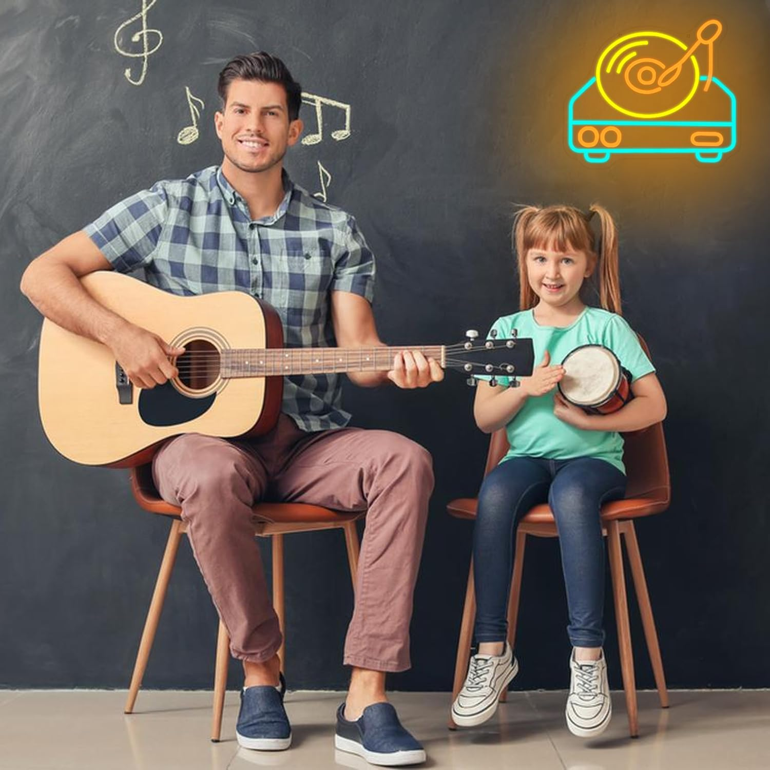 LMSIGNLY Music Plate Neon Sign for Wall Decoration Music Neon Light Vintage Record Player LED Neon Signs Dimmable Colourful Music LED Light up Sign for Bar Party Concert Christmas Wall Art image number 3