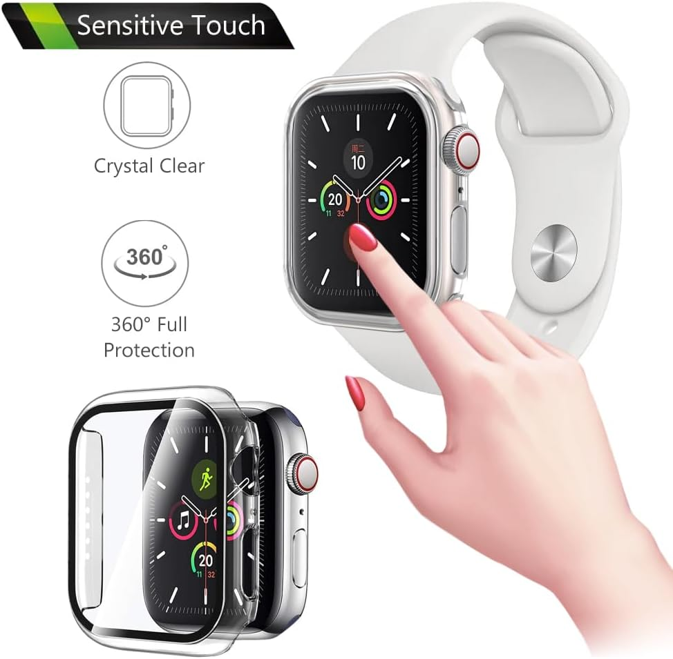 RINGSUN 6-Pack Screen Protector Case Compatible with Apple Watch 40Mm Series 6 5 4 SE & SE 2Nd Gen, Slim Case Bumper with Built-In Tempered Glass Film (Black X2, Silver, Clear, Rose Gold, Red) image number 5