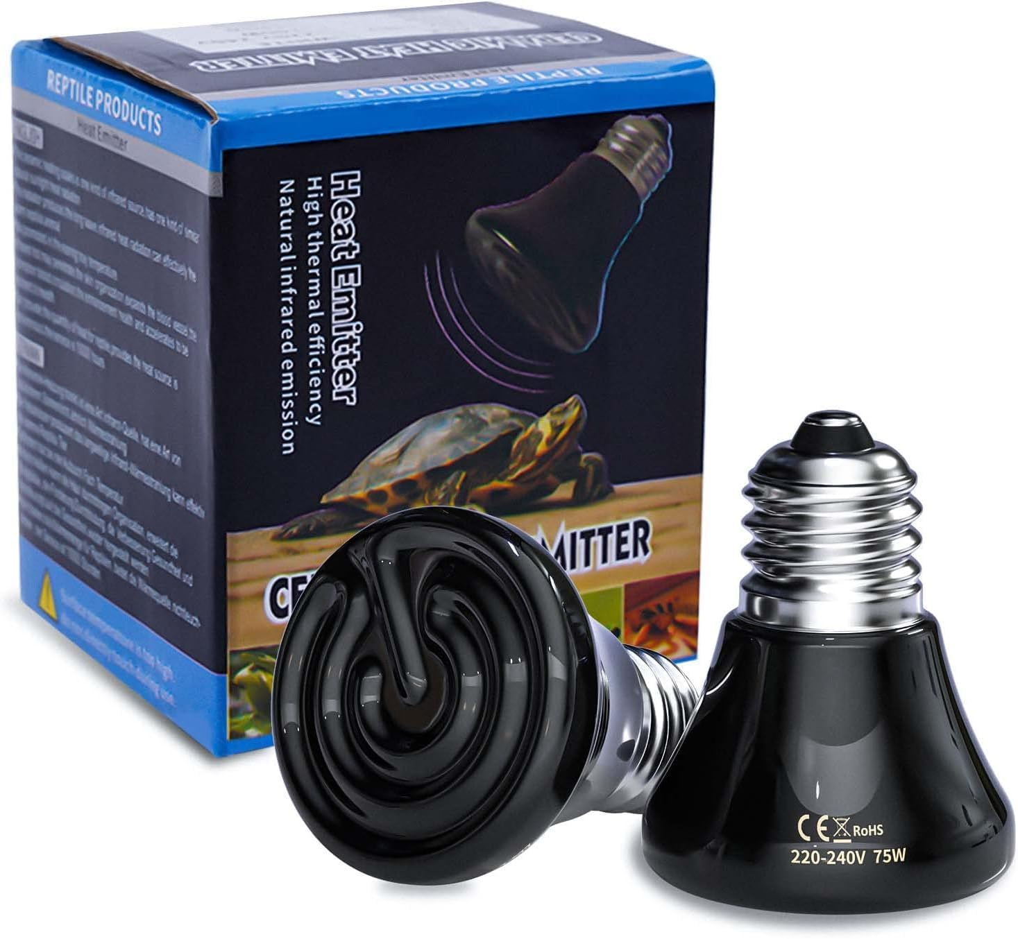 Bonlux E27 Ceramic Heat Lamp 75W Terrarium Reptile Heat Lamp, No Light, No Harm, Ceramic Heat Emitter for Snakes Lizard Tortoise Reptiles Terrariums and Vivarium, (Black, Pack of 2) image number 3
