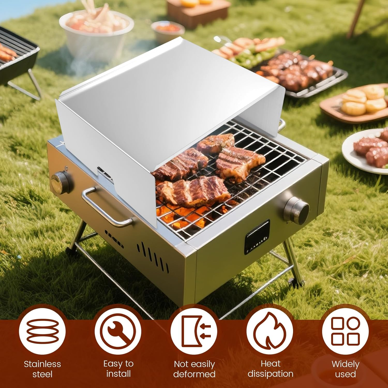 Heavy Duty Stainless Steel Heat Deflector for Grills Smokers Energy Saving Heat Baffle Diffuser Extends Burn Time for Outdoor Fire Pits(Silver) image number 2