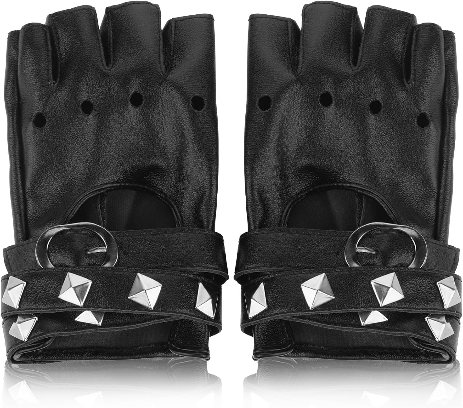 Leather Punk Gloves Fingerless Gloves for Women, PU Faux Leather Outdoor Sport Half Finger Glove Cosplay Gloves Gothic Gloves Fingerless Driving Gloves for Driving Motorcycle Bike, Black
