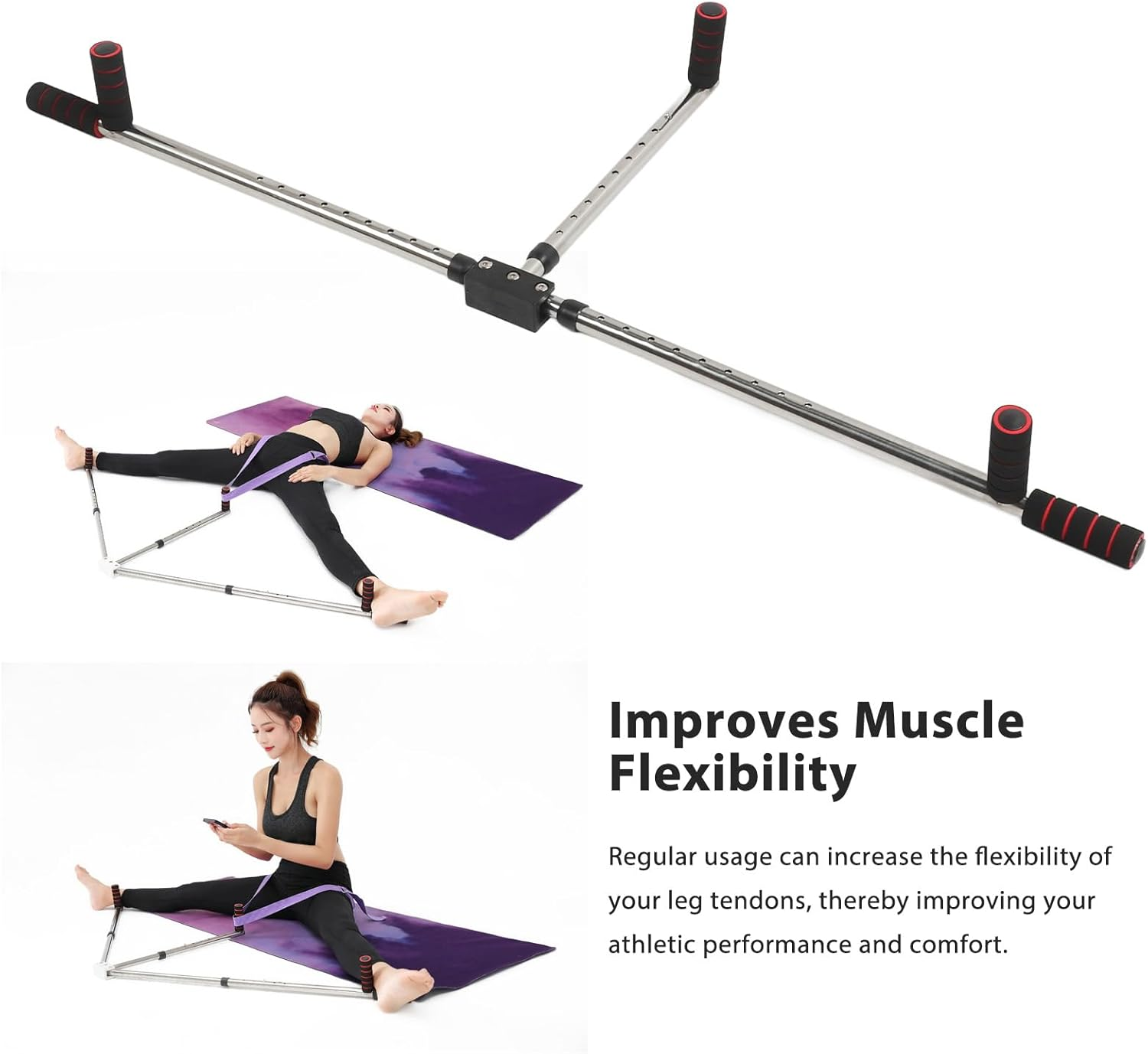Cryfokt 3 Bar Leg Stretcher, Stainless Steel Leg Split Extension, 9 Hole Adjustable Flexibility Stretching Machine for Ballet Dance Gym Exercise, Kids Adults Enhancing Muscle Flexibility image number 1