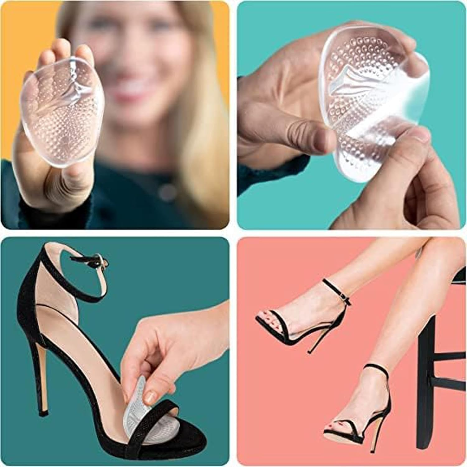 Metatarsal Pads Women | Heel Inserts for Women | Ball of Foot Cushions for Women High Heel (2 Pairs Foot Pads) - Helps with Pain Instantly - One Size Fits Shoe Inserts for Women (Clear) - Clear image number 5
