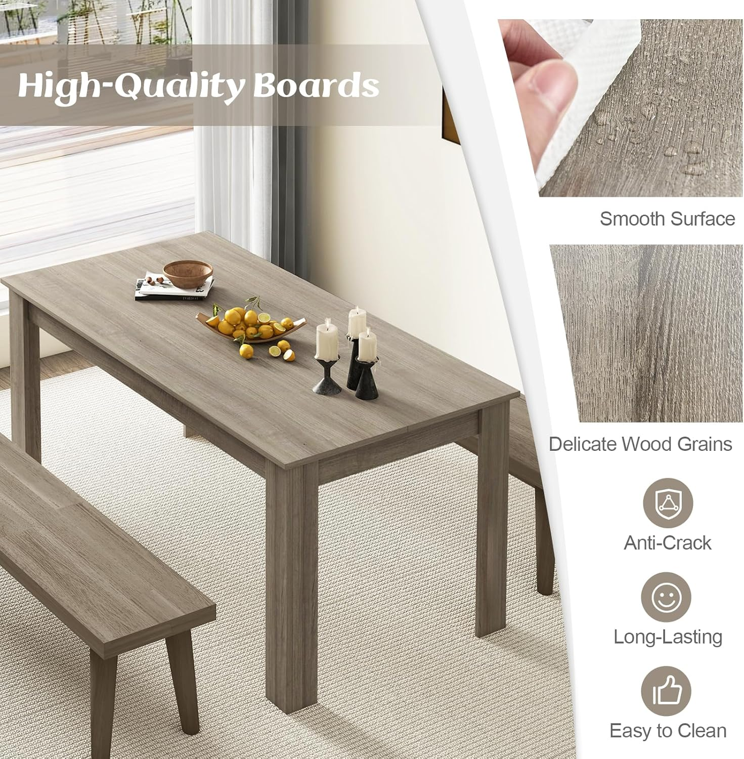 Giantex Dining Table, Kitchen Table, 63" L X 31.5" W X 30" H Large Table, Farmhouse Center Table for Living Room, Home Office, 330LBS Capacity, Dinette Table, Dinner Table, Dining Room Table (Oak) image number 5