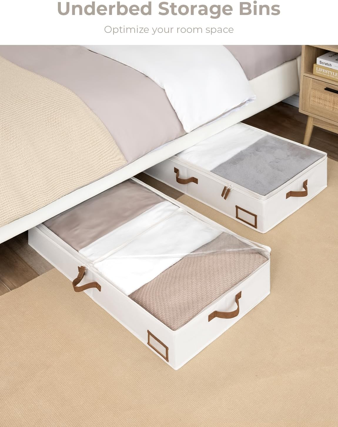 Storageworks Large under Bed Storage Containers with Handles and Label Holder, 2 Pack Ultra-Thick Fabric Underbed Bins, Closet Organizer for Clothes, Blankets, Sweater image number 7