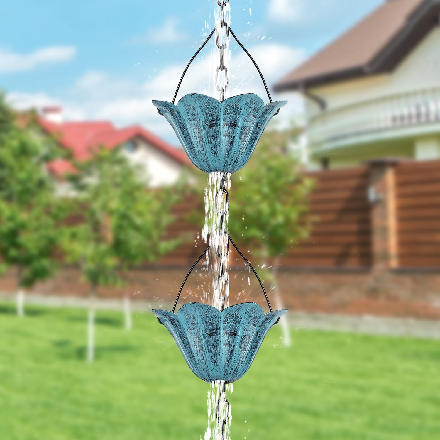 Tfro & Cile Tulip Rain Chain Gutter Downspout Substitution Decorative Garden Rainwater Diverter Home Decor for Garden Backyard - 8 1/2 Feet Long image number 4