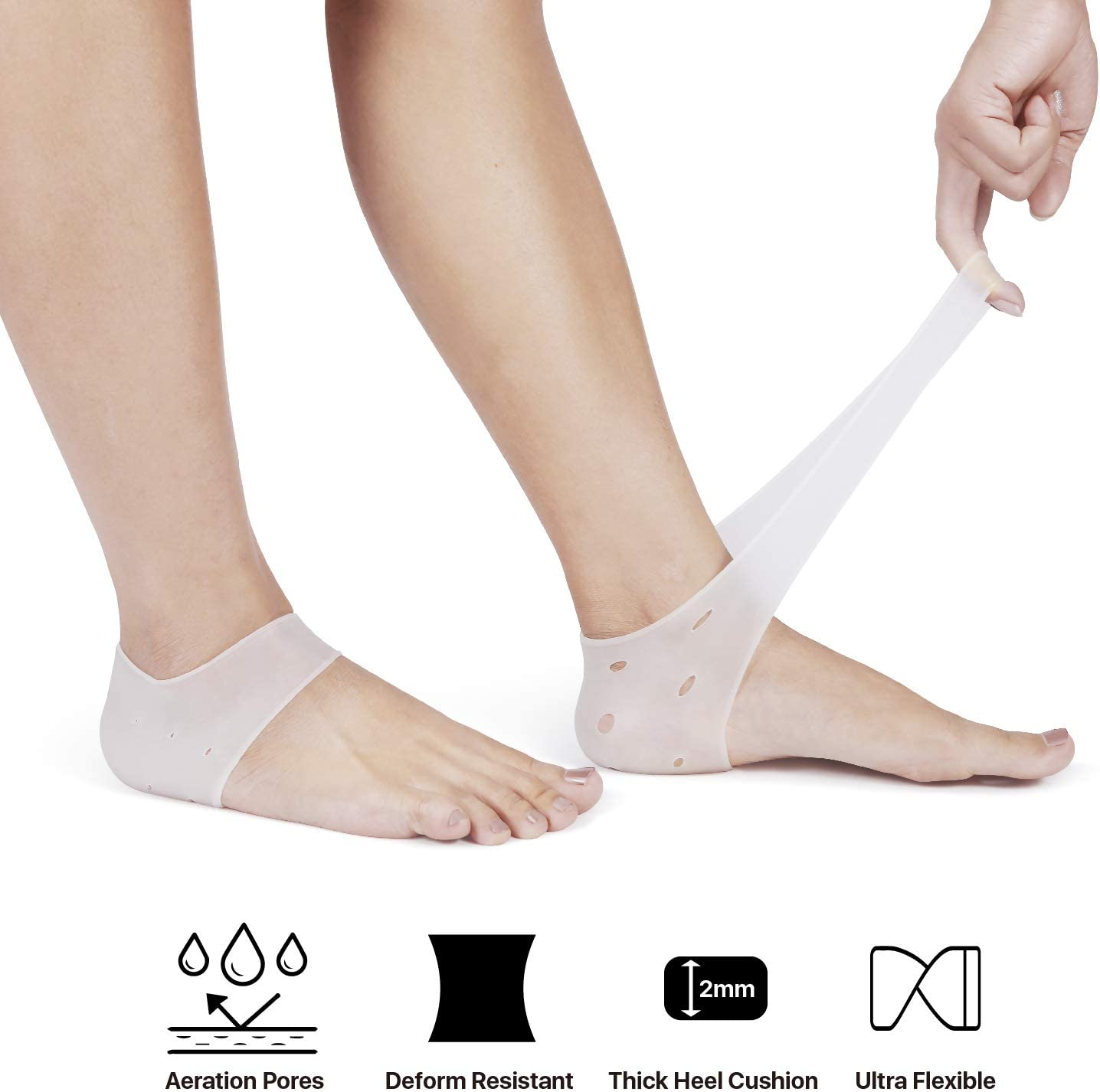 Flexzion Heel Cups, Plantar Fasciitis Inserts (3 Pairs), Silicone Socks Insoles Gel Heel Pads Cushion Protectors for Sore Heel Pain Relief, Heal Repair Dry Cracked Heels, Tendinitis, for Men & Women