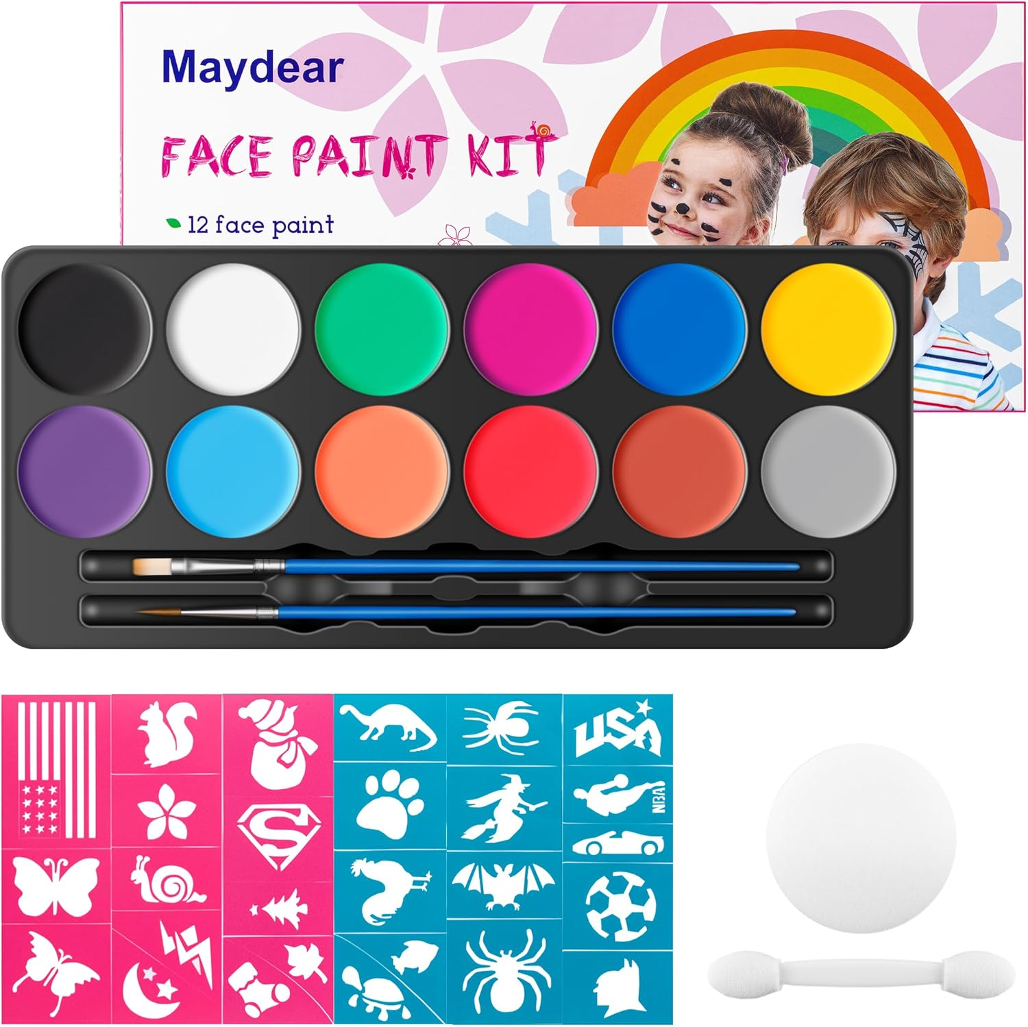 Maydear Face Painting Kit for Kids with 12 Colors Safe and Non-Toxic Large Water Based Face Paint (Matte) image number 3
