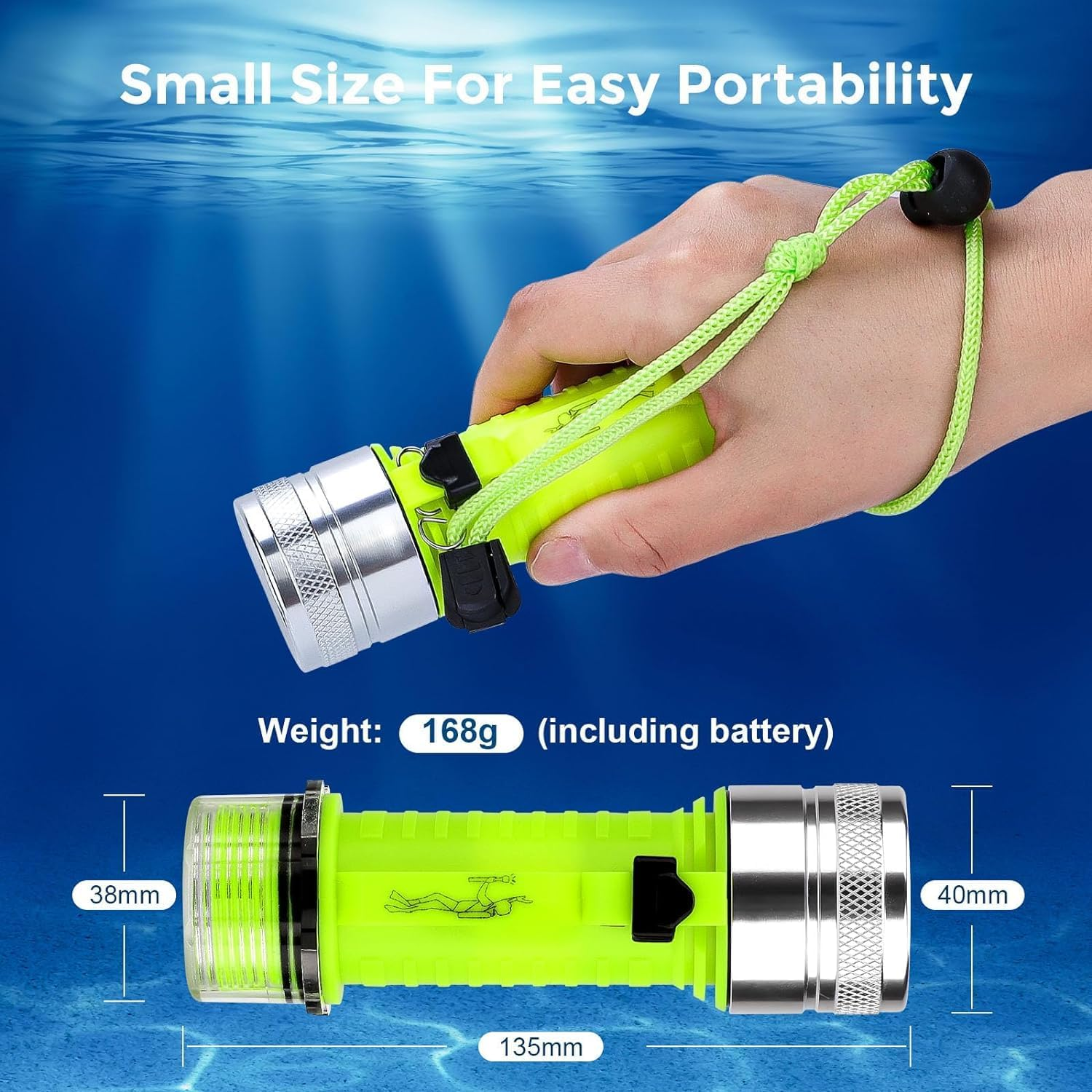 Bluefire Rechargeable Diving Flashlight,1500 Lumen Scuba Dive Torch, IPX-8 Waterproof Diving Torch Tactical Flashlight Night Dive Torch Submersible Light for Outdoor Underwater(1 Pack) image number 3