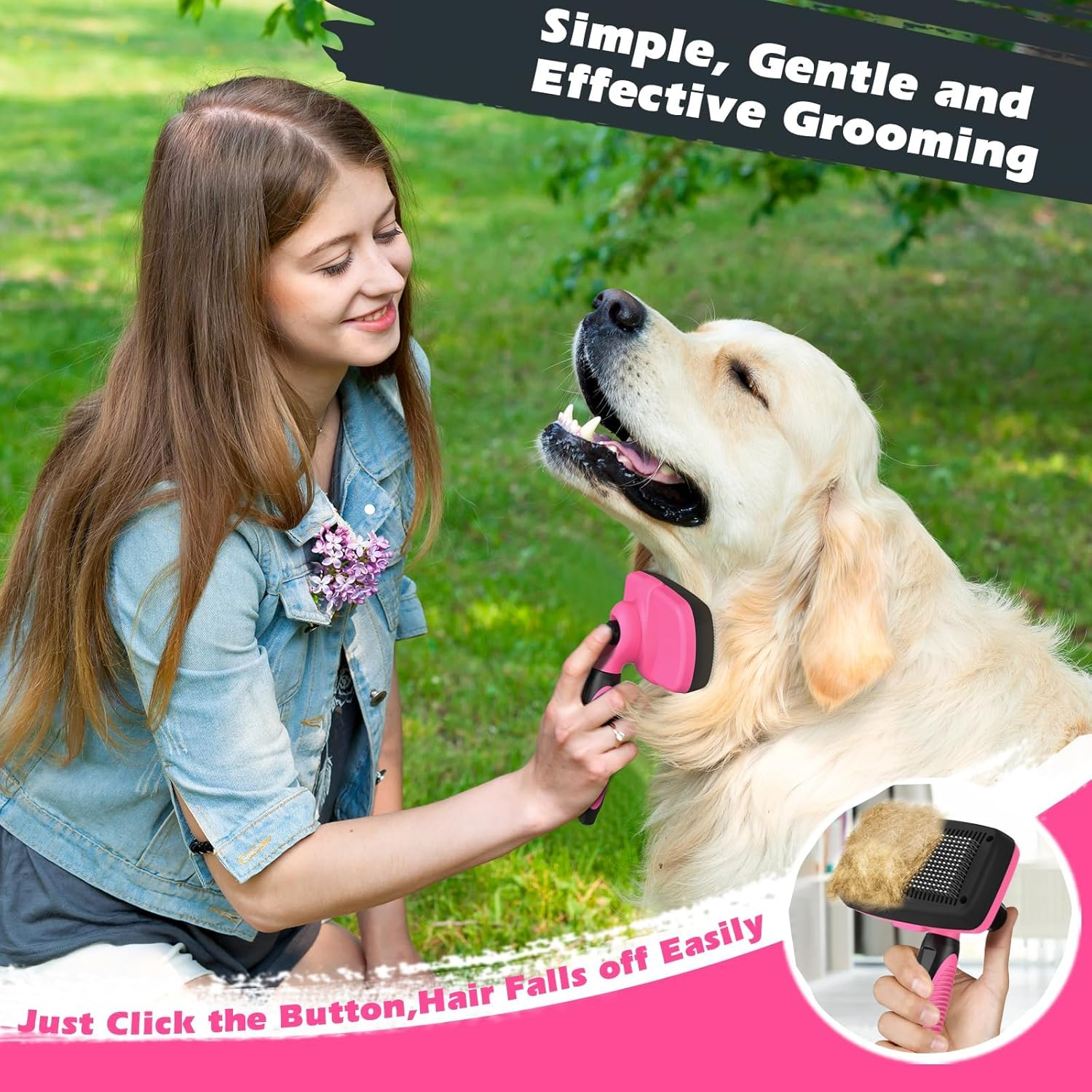 3 Pcs Dog Grooming Kit, Reusable Dog Brush for Shedding, Pet Supplies for Take Out Loose Hair and Tangles, Suitable for Pet Care (Pink Black) image number 6