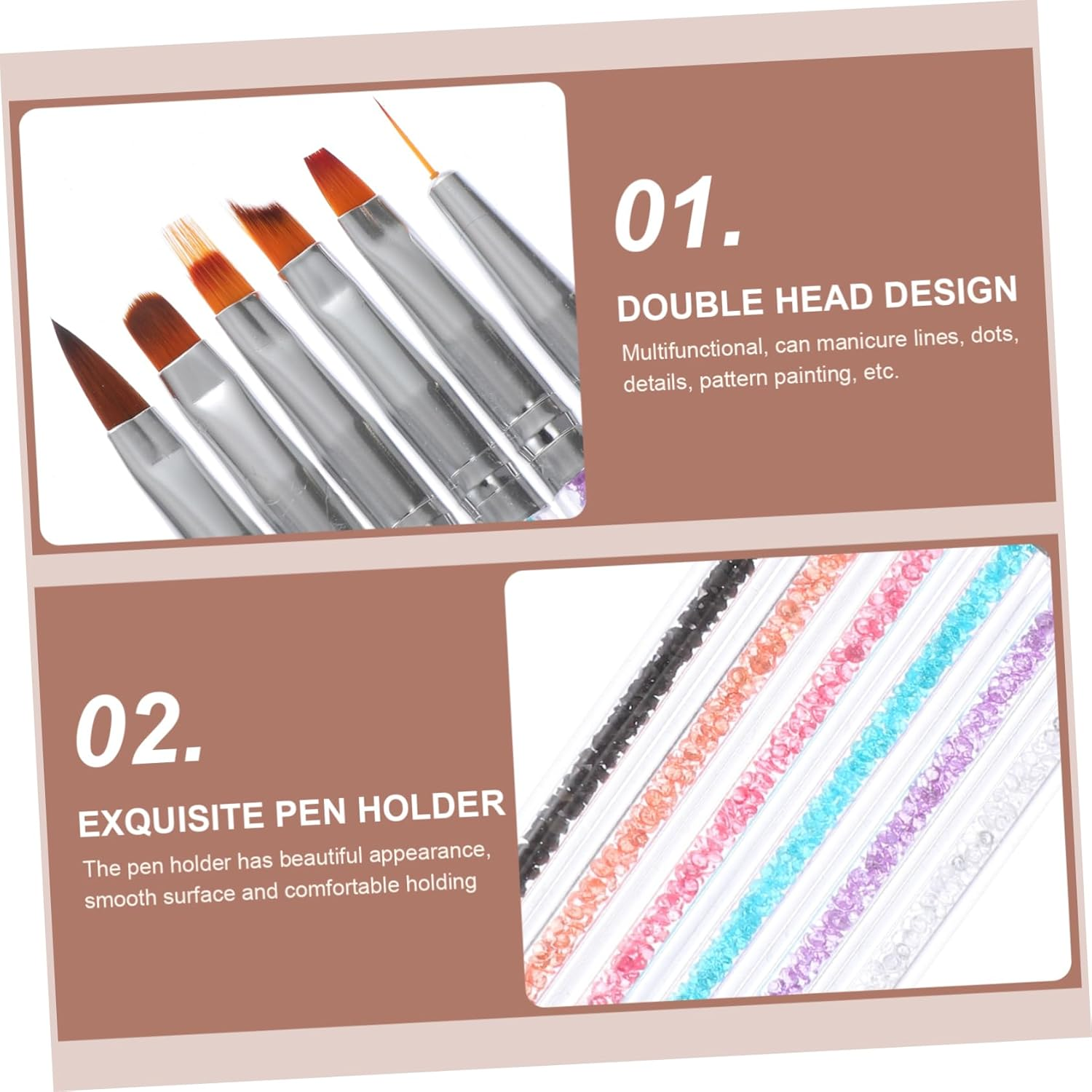 6Pcs Manicure Pens Set Dual Ended Nail Art Drawing Tools for DIY Designs for Fine Details and Patterns Manicure Accessory for Nail Art Lovers image number 4