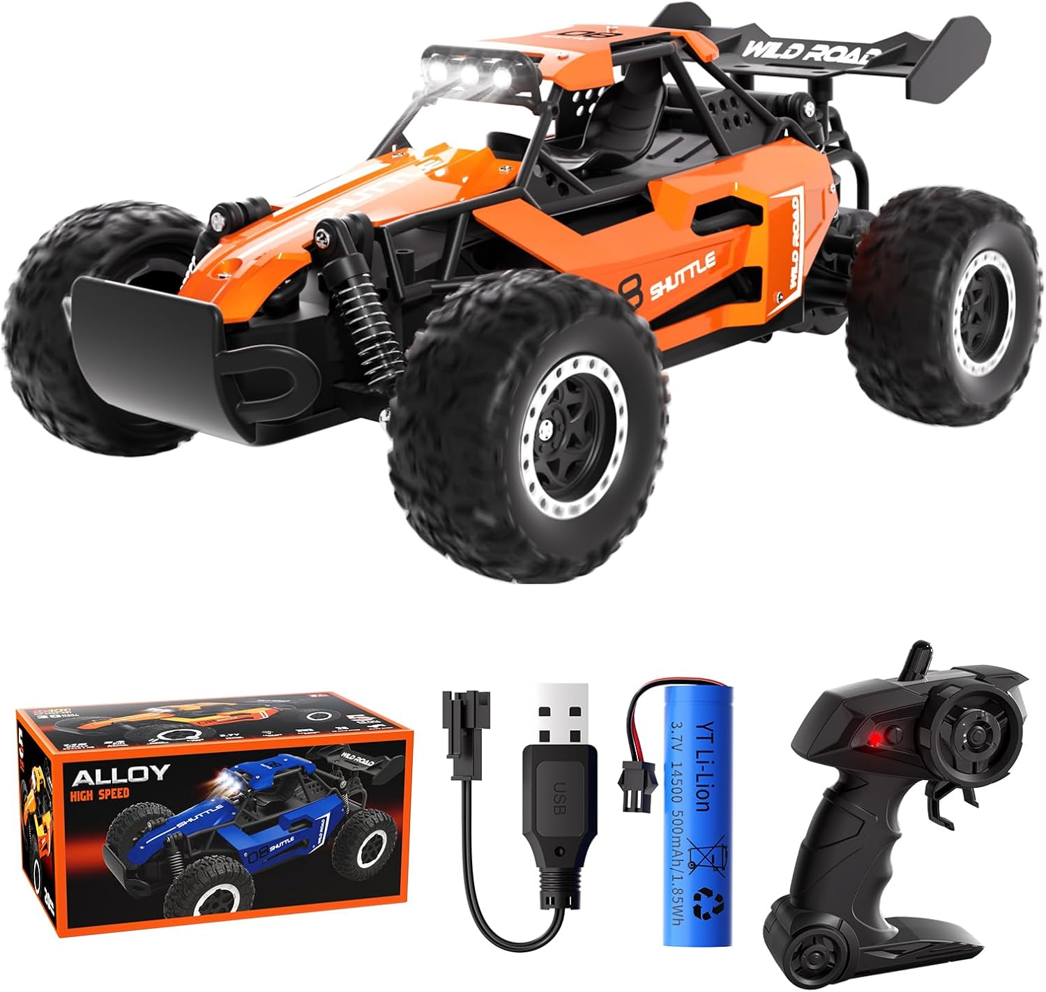 Remote Control Car,1:16 Scale Alloy RC Cars Toys for Boys Kids, 2.4Ghz 4WD Off-Road Vehicle with LED Headlight(Orange)