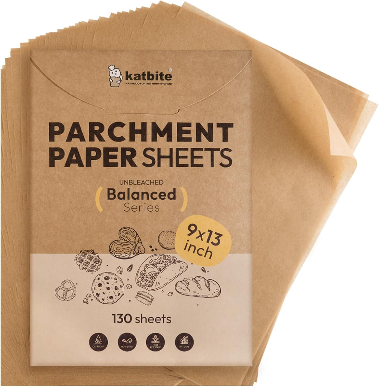 Katbite 135Pcs 45 GSM Pop-Up Parchment Paper Sheets, Heavy Duty & Non-Stick,10X15 in Pre-Cut Unbleached Parchment Paper for Baking, Pop-Up Paper Dispenser for Cooking Wrapping Space-Saving
