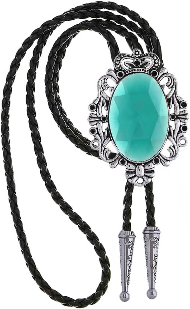 Jeilwiy Bolo Tie for Men Natural Turquoise Bolo Tie for Women Western Ties Cowboy Necktie Native American Bolos image number 3