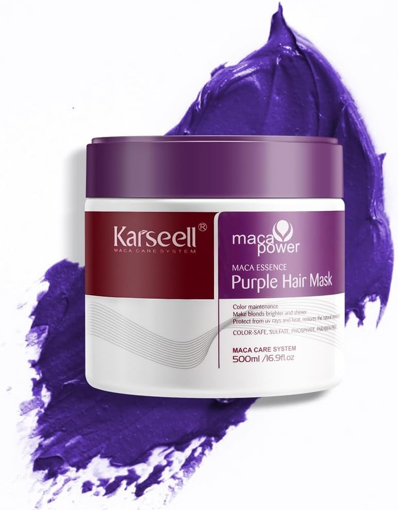Karseell Purple Hair Maskprofessional Neutralizes Brass & Yellow Tones for Blonde Silver Gray Highlighted Hair Conditioning with Argan Oil and Collagen, 500Ml image number 1