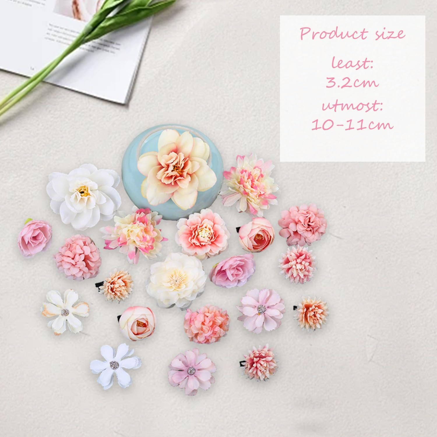 Nhgkju Hanfu Silk Flower Hair Accessories Hair Pins Flower Hairpins Chinese Old Style Hair Flowers Sets Song Accessories Old Ornaments (21 Pink and White Flowers) image number 2
