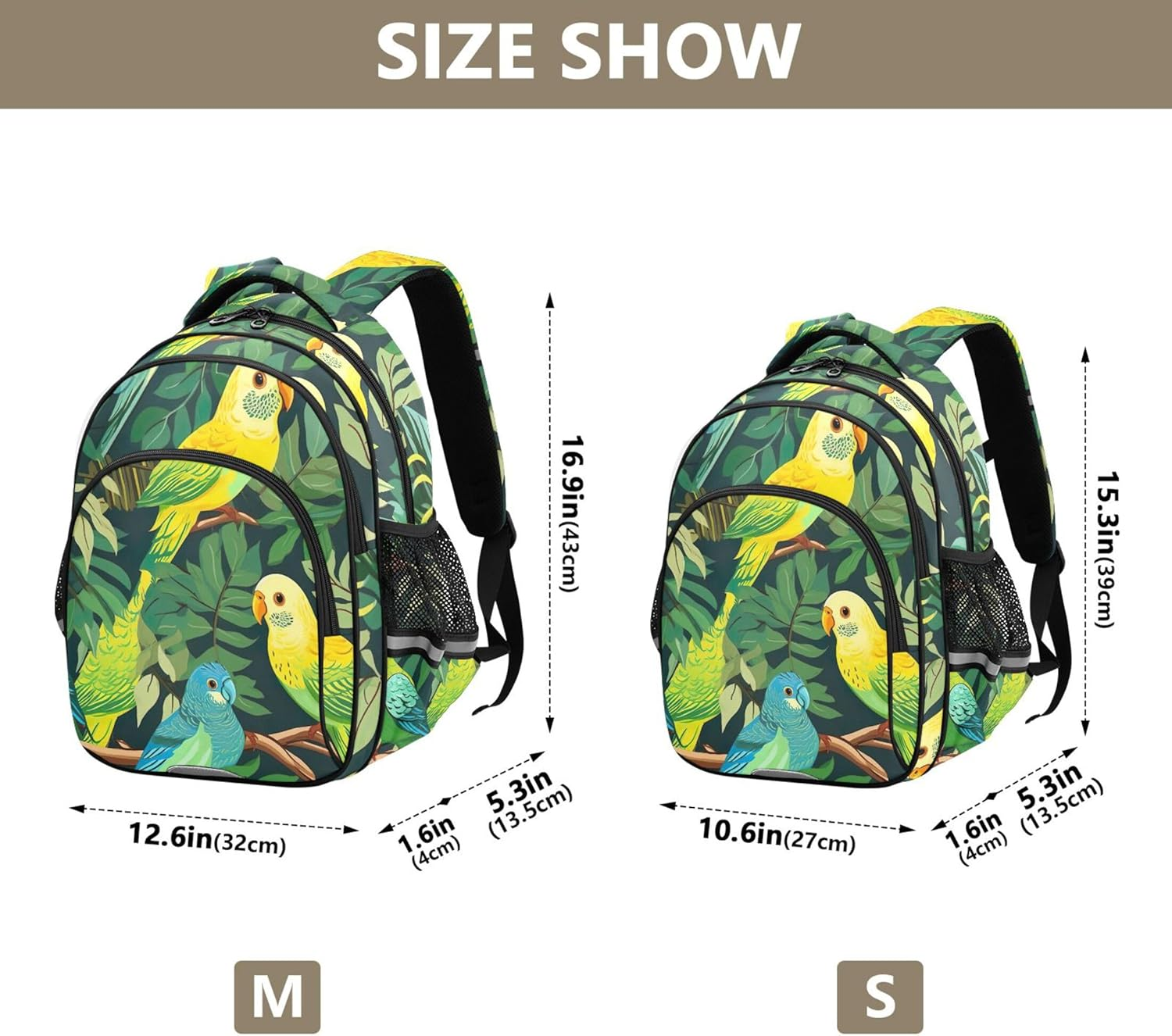 Joisal Green Yellow Parrots Leaves Kids Backpack Girls Boys Children School Bag Custom Lightweight Bookbag Toddler Daypack image number 3